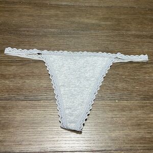 Victoria's Secret Very Sexy V-String Thong Panty Gray Lace Trim Lingerie Large
